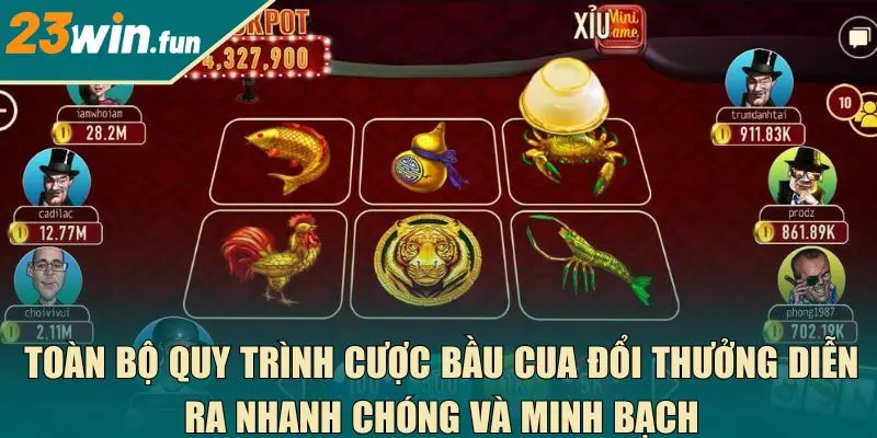 Toàn bộ quy trình cược bầu cua đổi thưởng diễn ra nhanh chóng và minh bạch